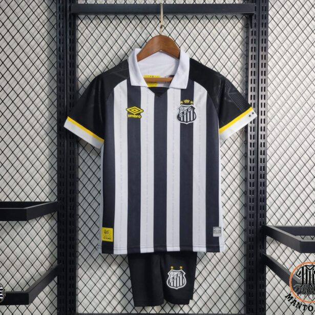 Kit Infantil Camisa e Shorts Futebol Santos - Visitante