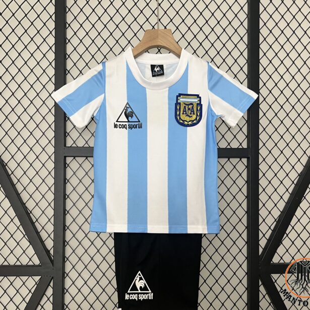 Kit Infantil Camisa e Shorts Futebol Argentina - Retrô 1986